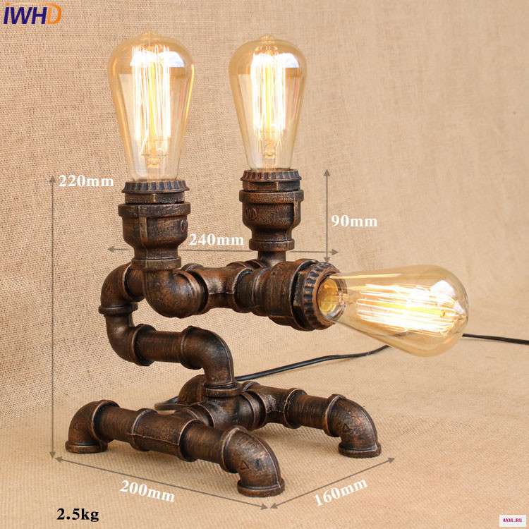 IWHD водопровод Настольная лампа В индустриальном стиле LED Эдисон бар кофе креативный Лофт винтажные