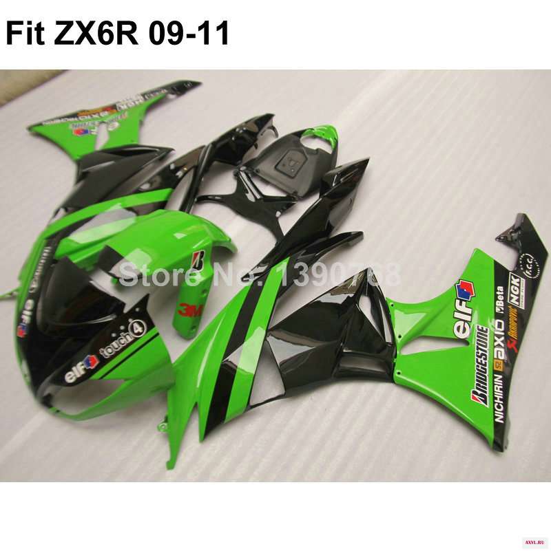 Запчасти для кузова вторичного рынка Обтекатели Kawasaki Ninja ZX6R 09 10 11 комплект обтекателей зеленого и черного