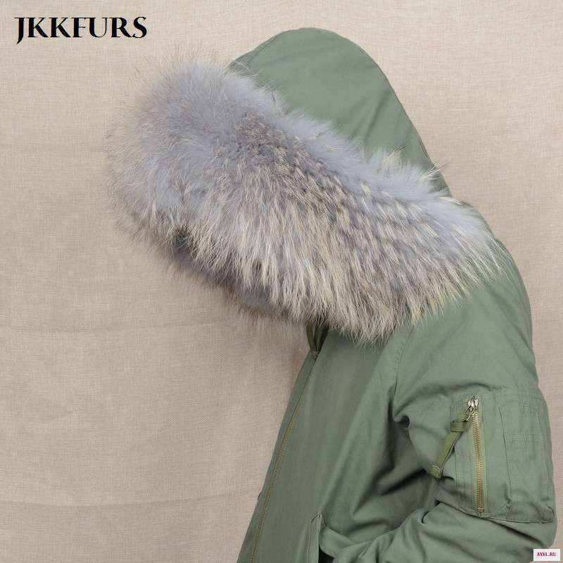 JKKFURS 2019 новый большой воротник с отделкой из натурального меха енота для женщин и мужчин Модная парка