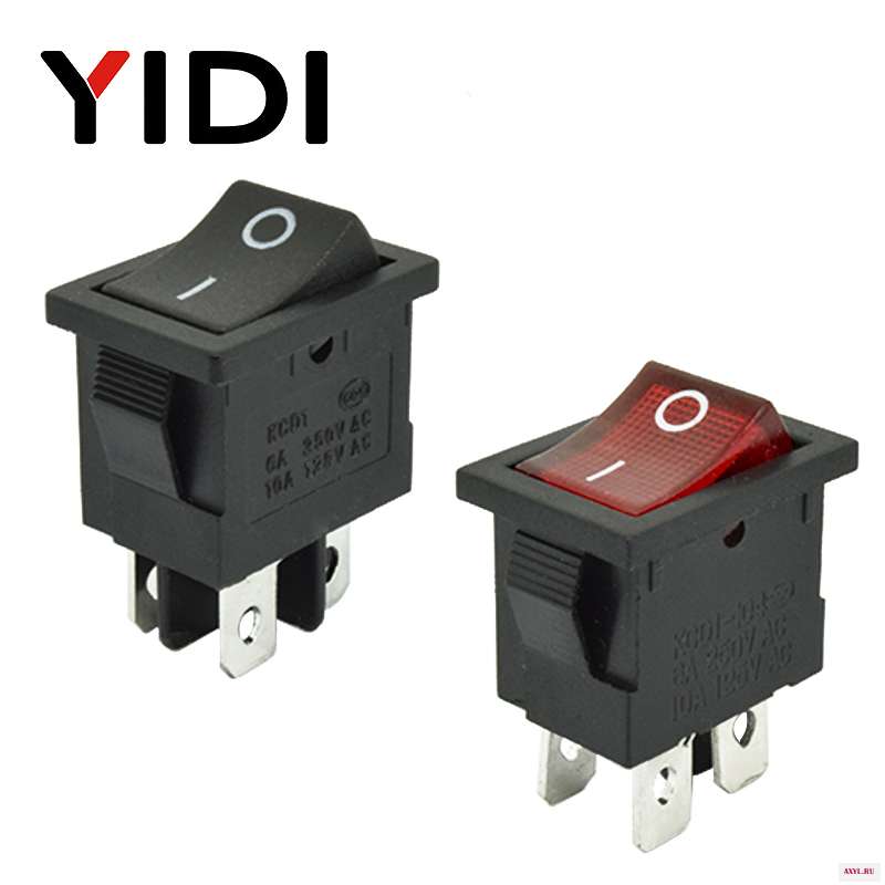 6A 250VAC KCD1 104 кулисный переключатель 4pin вкл. Выкл дпст 12 В 220 красная лампа черный защелкивающий 15x21