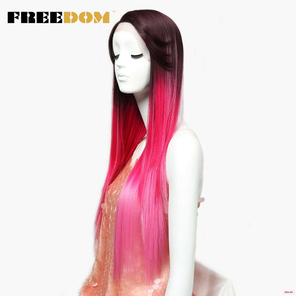 Парик для косплея FREEDOM Wig прямой жаропрочный синтетический 30 дюймов с эффектом омбре розового цвета|wigs free|wig