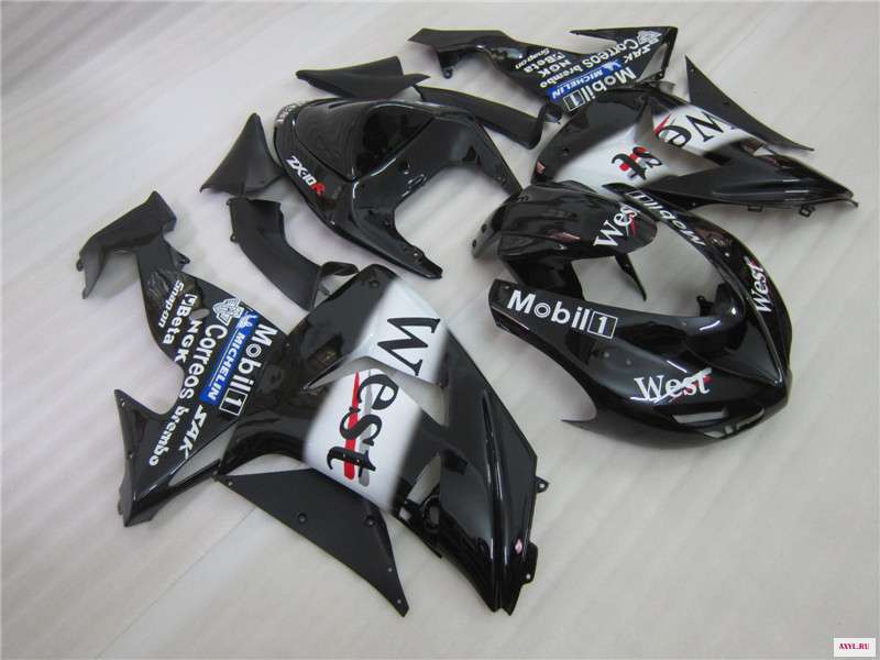 Мотоцикл обтекатель комплект для Kawasaki Ninja ZX10R 06 07 Западная наклейка черные Обтекатели 2006 2007 QC03|Накладки и