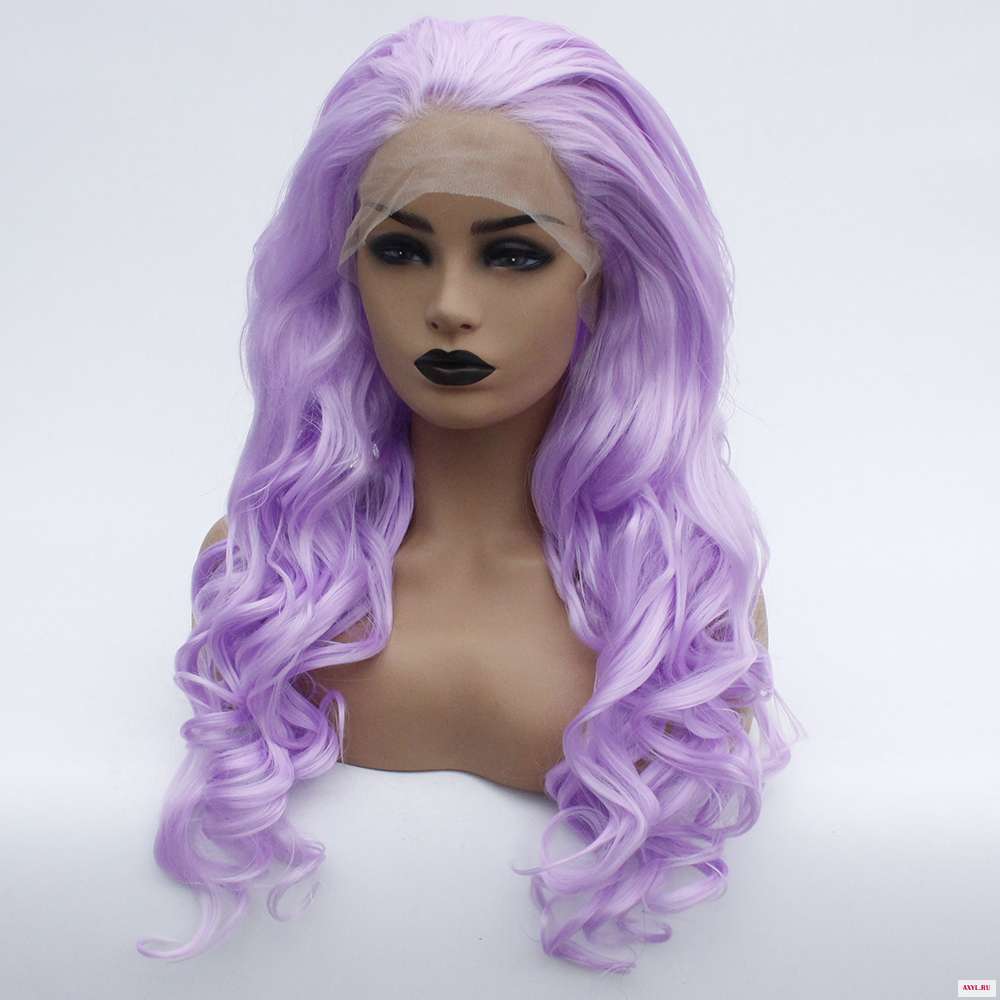 Violet Long Wavy Lace Front Wig Synthetic Hair Light Purple Glueless Body Wave Wigs for Women Lavender Heat Resistant Fiber -5
