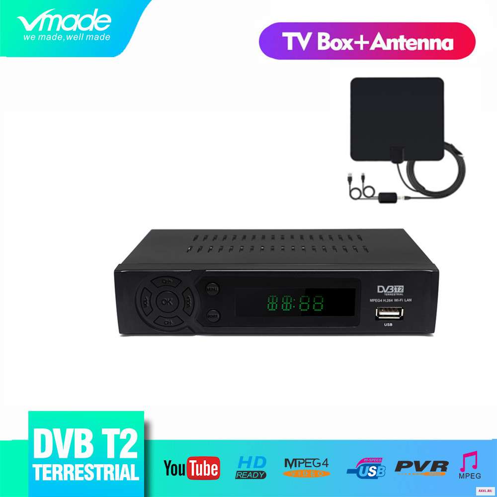 Vmade полностью HD цифровой DVB T2 наземного Декодер каналов кабельного телевидения H.264 1080 p поддерживает YouTube ТВ