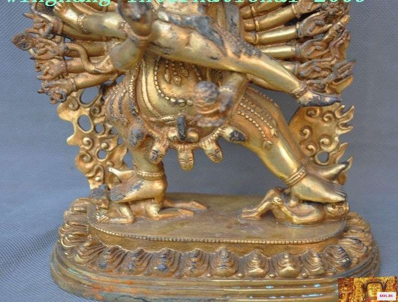 Старинный тибетский бронза 24 К золото Hevajra Yab Yum Vajravarahi калачакра статуя Будды|Статуи и скульптуры| |