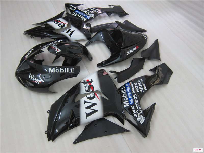 Мотоцикл обтекатель комплект для Kawasaki Ninja ZX10R 06 07 Западная наклейка черные Обтекатели 2006 2007 QC03|Накладки и