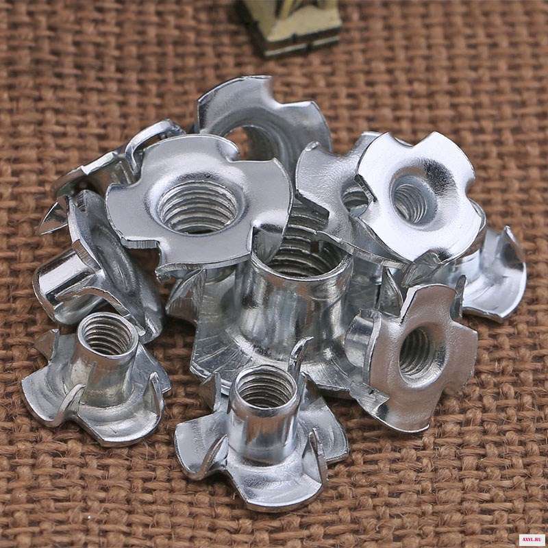 80 шт. M3 M4 M5 M6 M8 оцинкованная гайка с четырьмя когтями для колонок Т образная слепых мебельная фурнитура|Гайки|