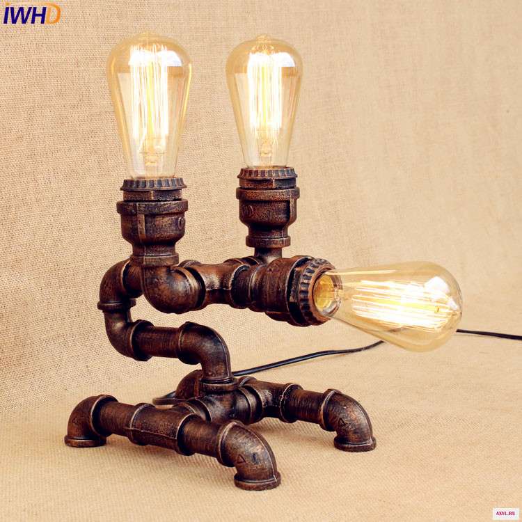 IWHD водопровод Настольная лампа В индустриальном стиле LED Эдисон бар кофе креативный Лофт винтажные