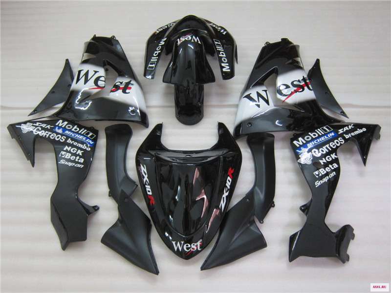 Мотоцикл обтекатель комплект для Kawasaki Ninja ZX10R 06 07 Западная наклейка черные Обтекатели 2006 2007 QC03|Накладки и