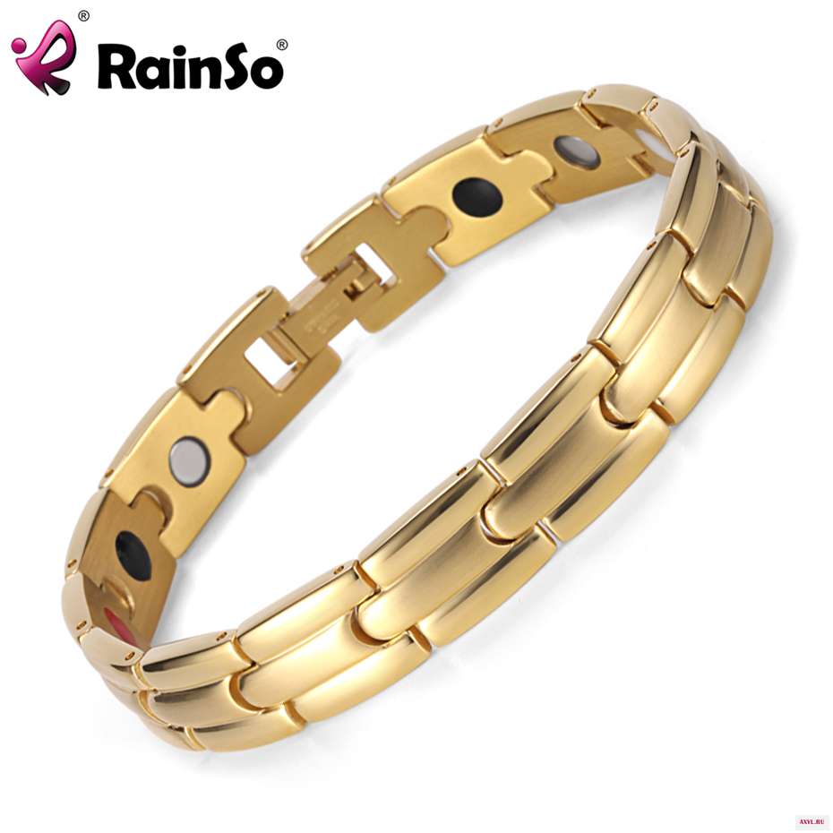 Модные ювелирные изделия Rainso мужской браслет из нержавеющей стали золотого/черного цвета на магнитах 4