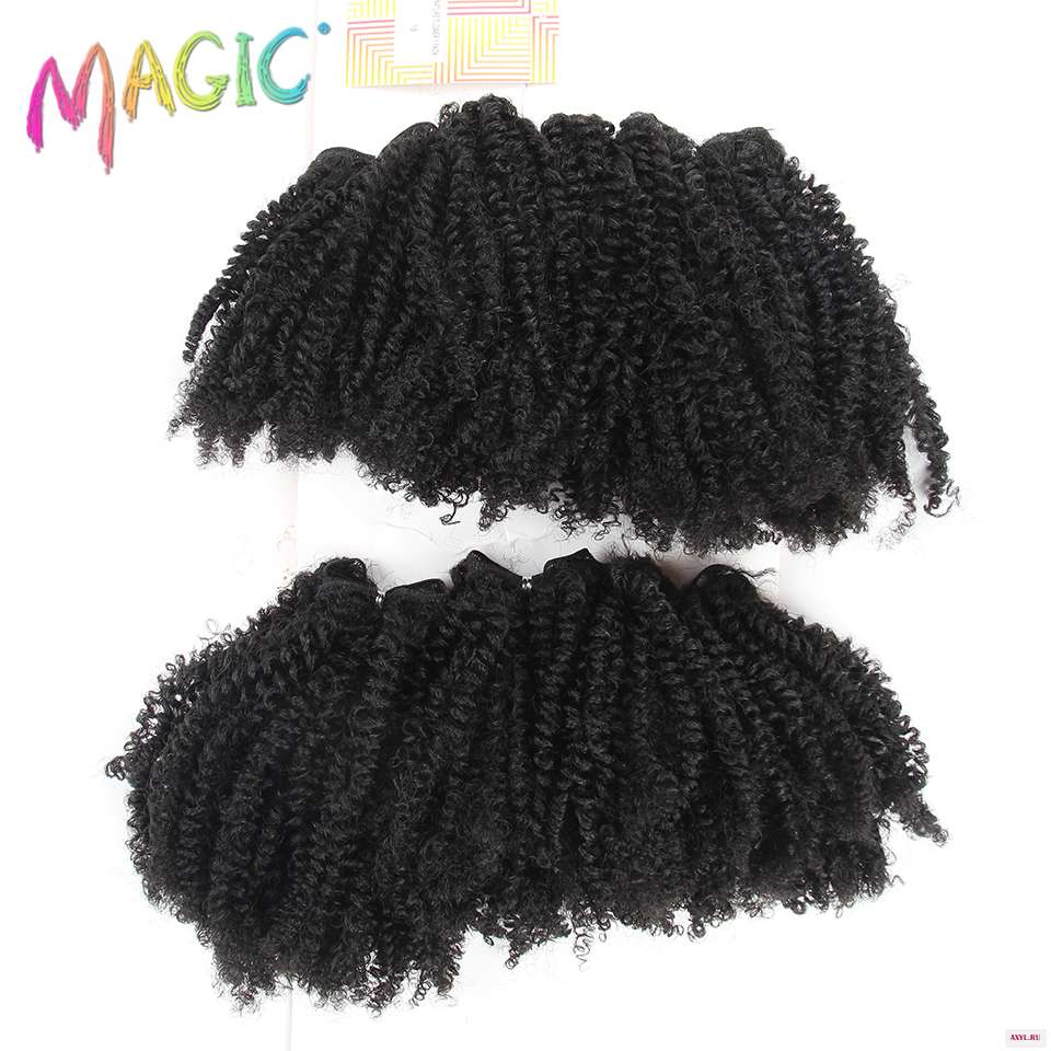 6pieces/lot Synthetic Hair Weaving Ombre Brown Afro Kinky Curly 16-20&quotInch Bundles Extension High Temperature - Цена: 
