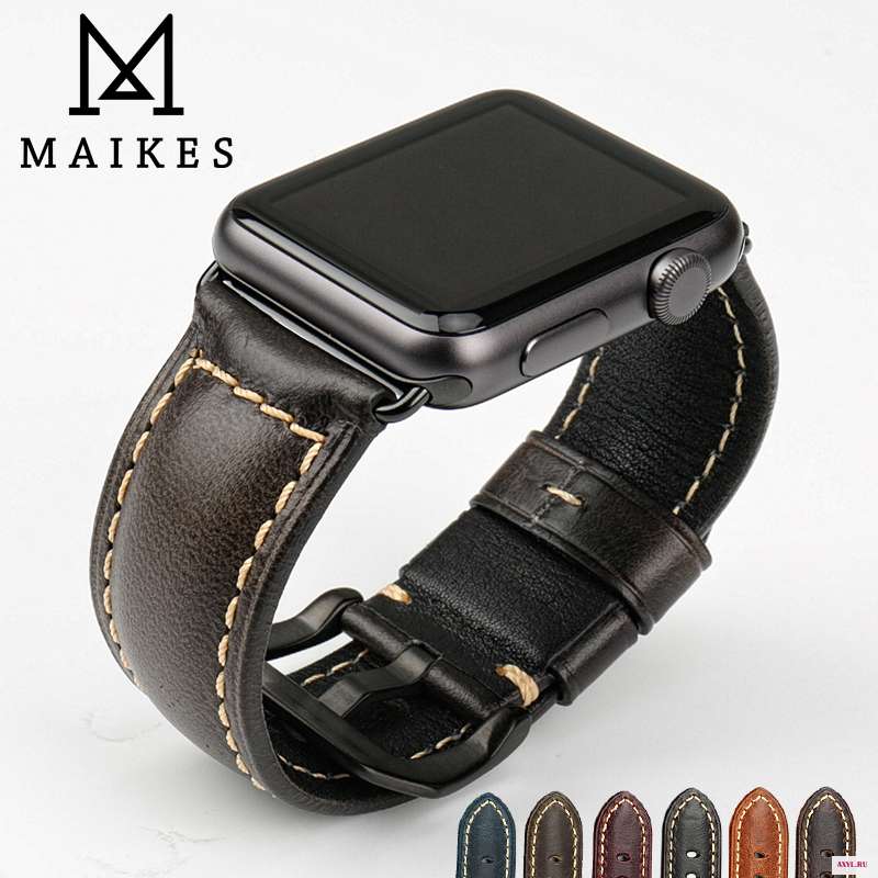 Ремешок MAIKES из натуральной кожи для Apple Watch Band 44 мм 40 42 38 Series 4 3 2 аксессуары часов iwatch|watchband iwatch|genuine leather watch