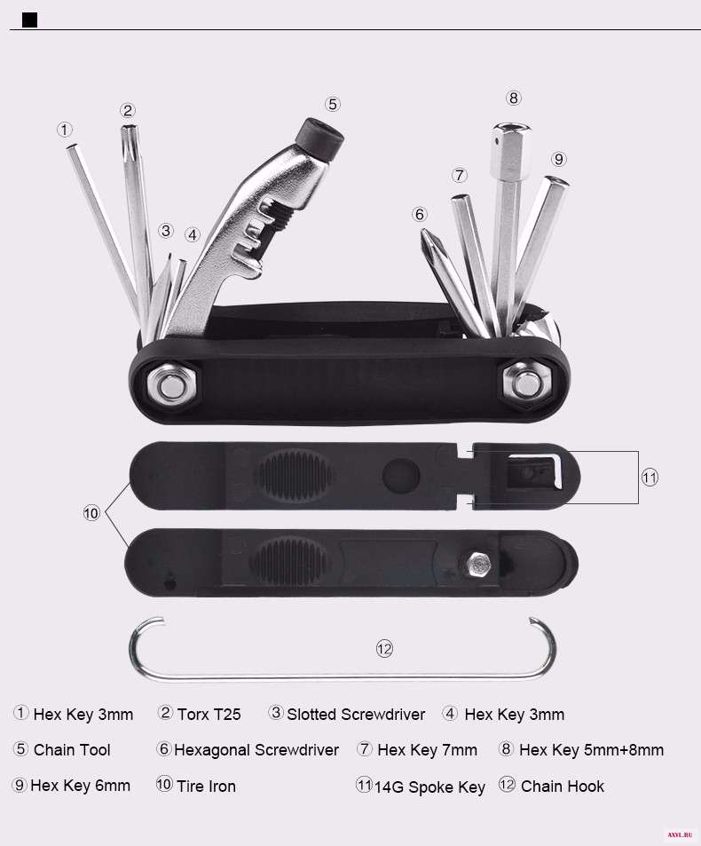 22Multi-function ROCKBROS 12 in 1 Bicycle Pocket Repair Tools Set Folding Mini Cycling Bike Maintaining Tools Chain Hook Hex Key