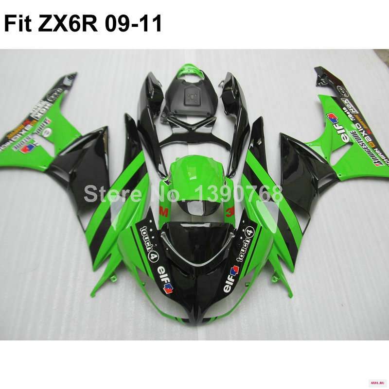 Запчасти для кузова вторичного рынка Обтекатели Kawasaki Ninja ZX6R 09 10 11 комплект обтекателей зеленого и черного