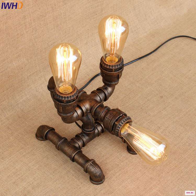 IWHD водопровод Настольная лампа В индустриальном стиле LED Эдисон бар кофе креативный Лофт винтажные