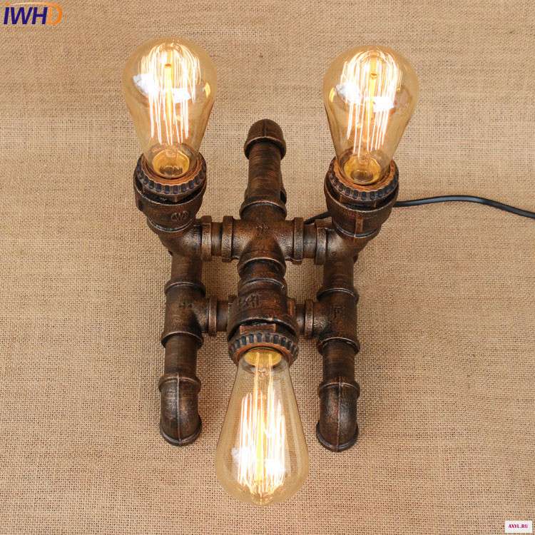 IWHD водопровод Настольная лампа В индустриальном стиле LED Эдисон бар кофе креативный Лофт винтажные