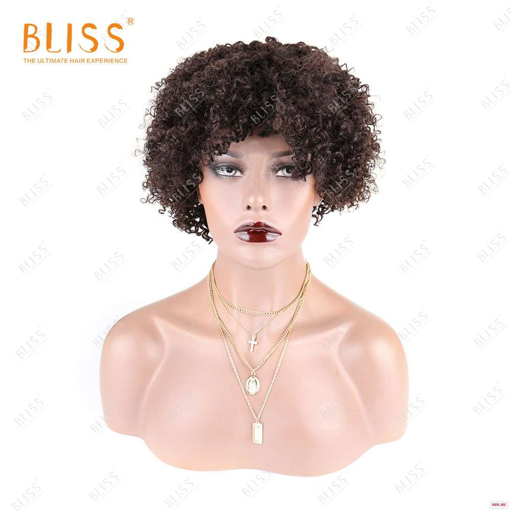 BLISS Короткие афро кудрявые человеческие волосы парики для черных женщин дешевый бразильский парик из букле