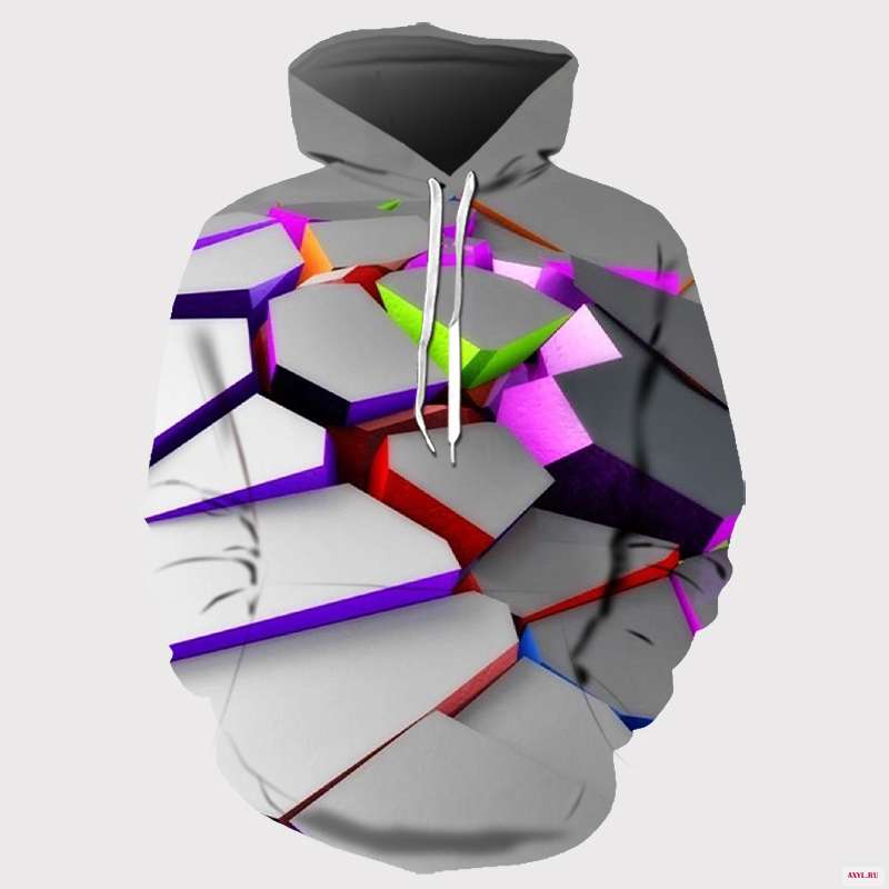 Мужская толстовка с капюшоном уличная Толстовка в стиле Харадзюку 3D эффектами и геометрической сеткой