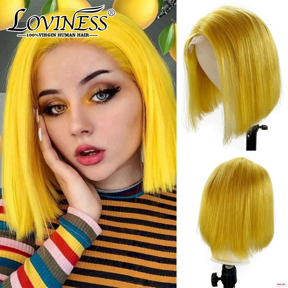 Loviness 180% T часть кружева передние человеческие волосы короткий боб парик медовая блондинка Реми дешевые