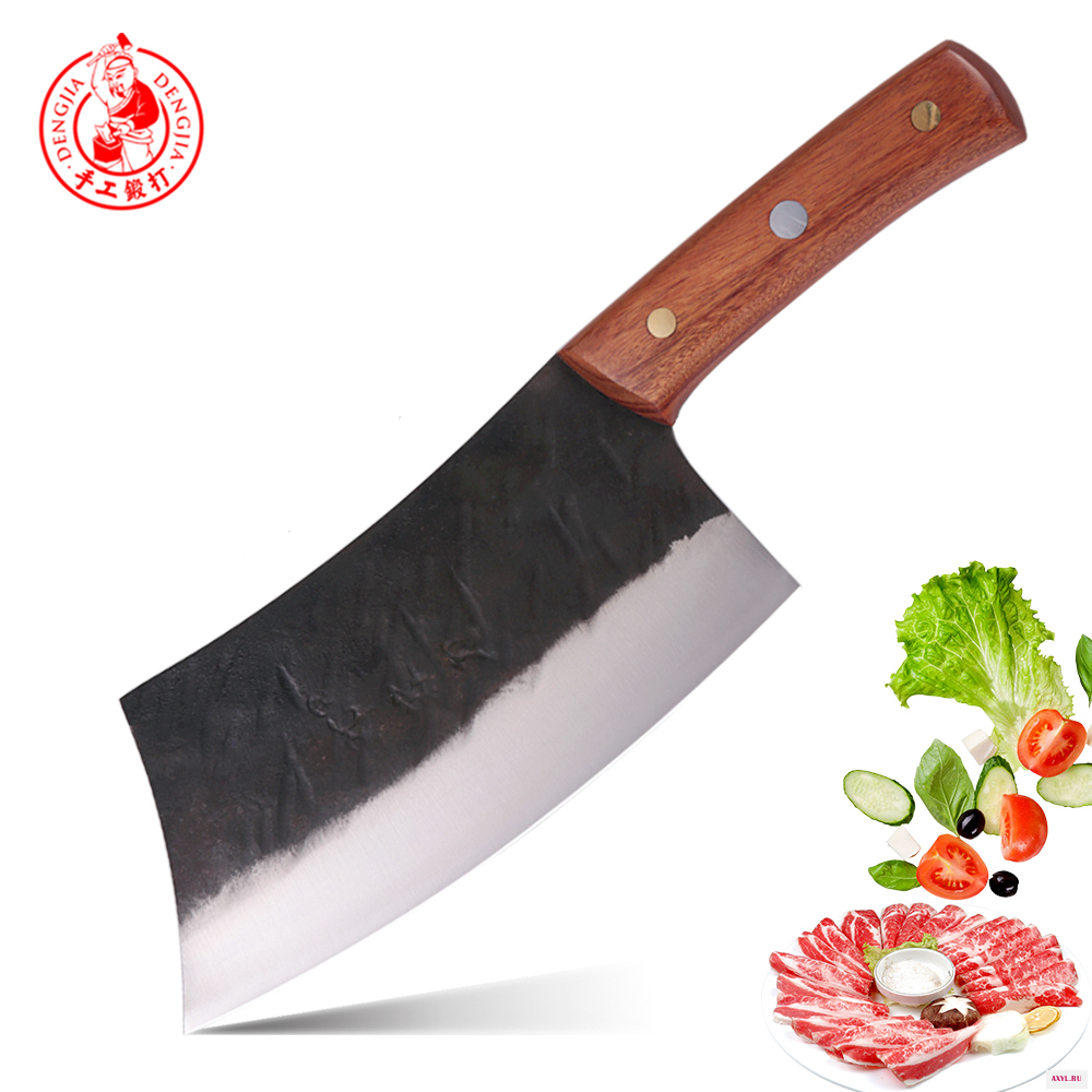 DENGJIA китайский нож ручной работы из углеродистой стали для овощей и нарезки кухонный с твердой деревянной