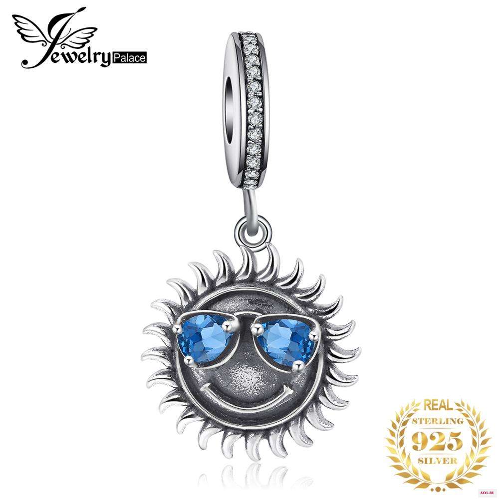 JewelryPalace счастливая улыбка лета синие солнцезащитные очки очарование бисера Браслет fit 925 стерлингового