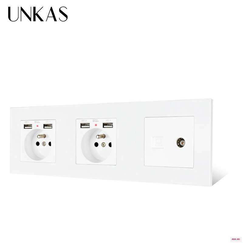 Пластиковая панель UNKAS для ПК двойная французская стандартная розетка с 4 USB + ТВ разъемами гнездовой разъем