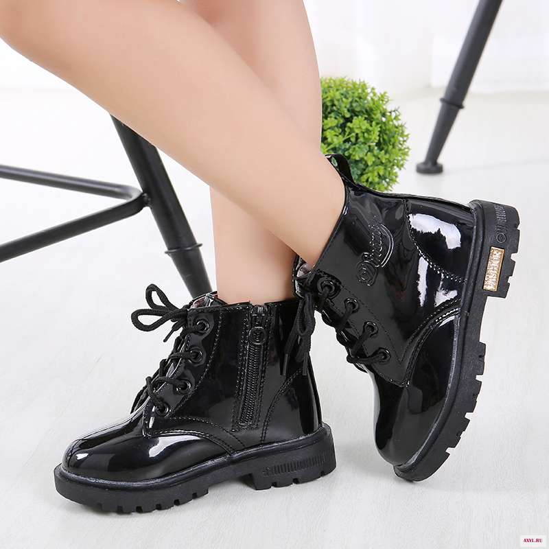 Kids Martin Boots PU Leather Waterproof Motorcycle botas Children Winter Snow Brand Boys Girls Princess Shoes Rubber - Цена: 848,26 - 1 347,50 руб.