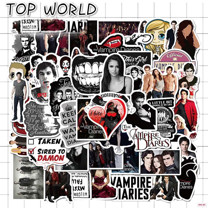 Стикеры водонепроницаемые Дневники вампира для холодильника мотоцикла скейтборда чемодана 10/50