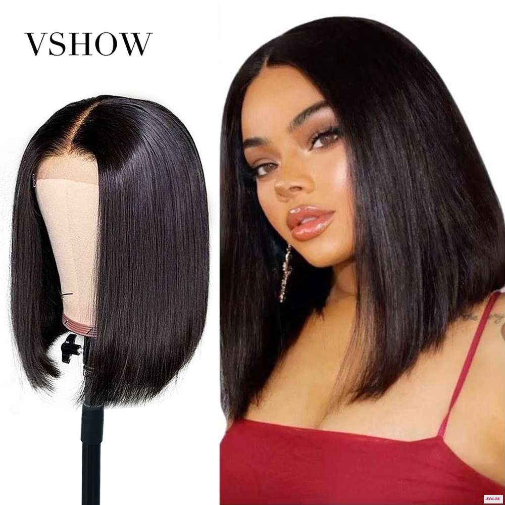 VSHOW 13x4 прямые короткие боб парики для волос с детскими волосами 150% 180% плотность Синтетические волосы на