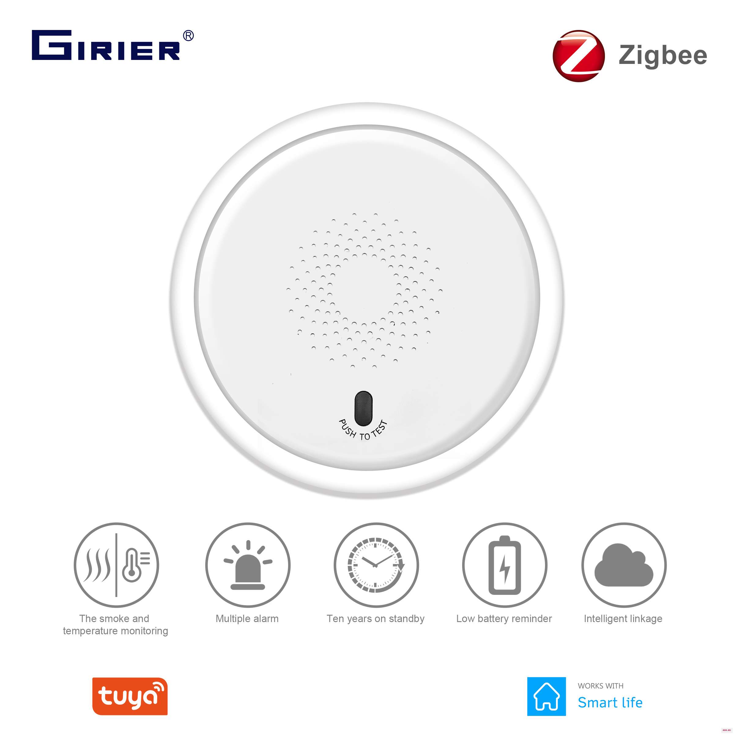 Умный детектор дыма Tuya ZigBee охранная сигнализация для системы безопасности умного дома работает с