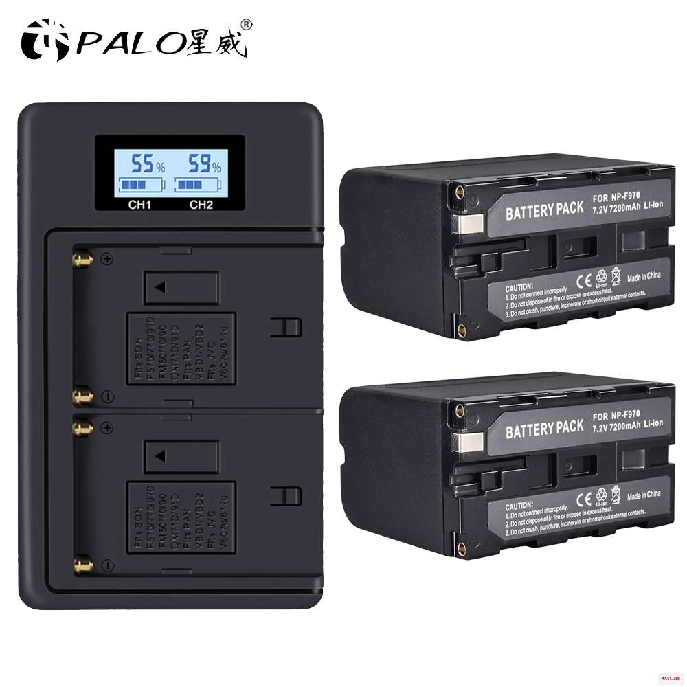 Двойное зарядное устройство с ЖК дисплеем NP F960 NPF960/F970 + 2 шт. 7200 мАч|Цифровые аккумуляторы| |