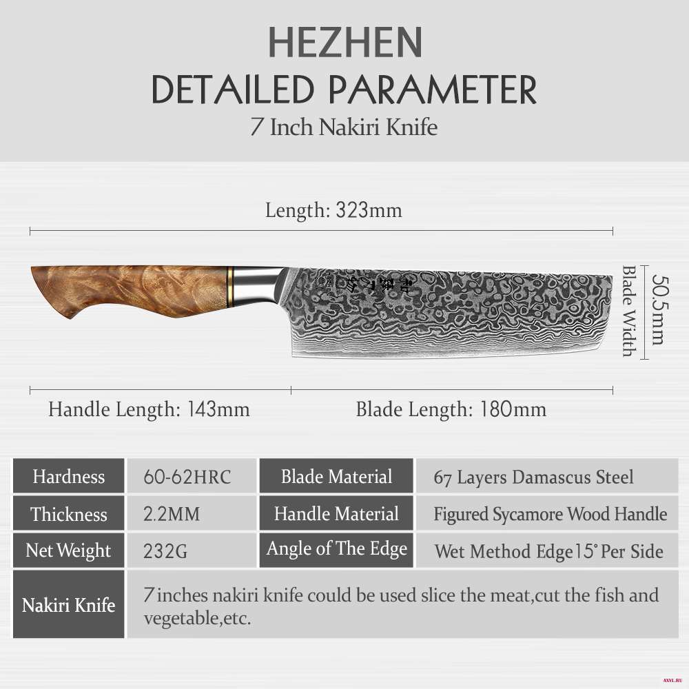HEZHEN 7 дюймов Ножи накири Профессиональный Дамасская сталь Супер японский нож шеф повара высокоуглеродный