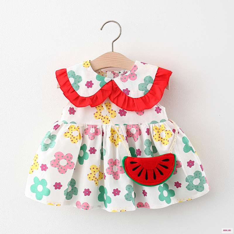  Маленькое платье с цветочным узором Летнее Детское принтом арбузом украшения без рукавов трапециевидной