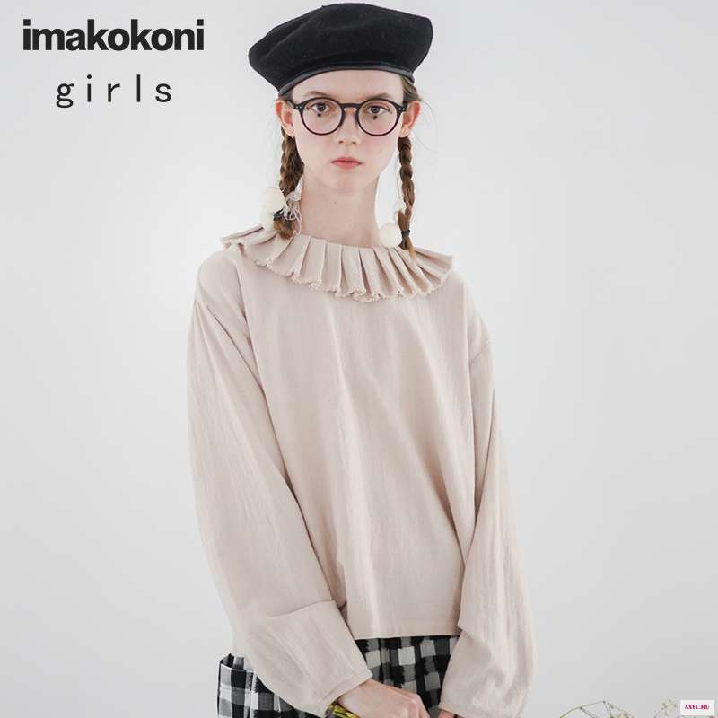 Женская рубашка Imakokoni с длинным рукавом и воротником в виде листьев лотоса оригинальный дизайн милый топ