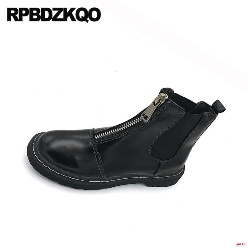 Женские военные короткие боевые ботинки на молнии спереди черные ботильоны челси плоской подошве дешевые