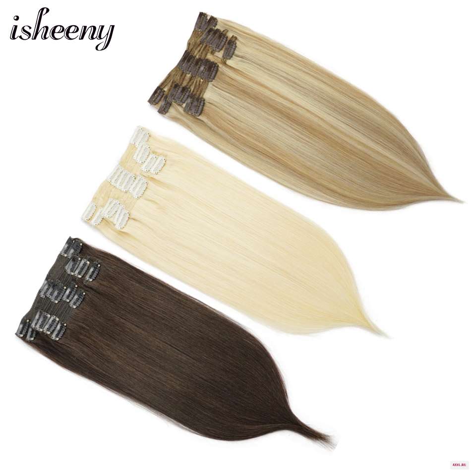Isheeny Remy волосы для наращивания на заколках 8 шт./компл. бесшовные натуральные человеческие с полной головкой