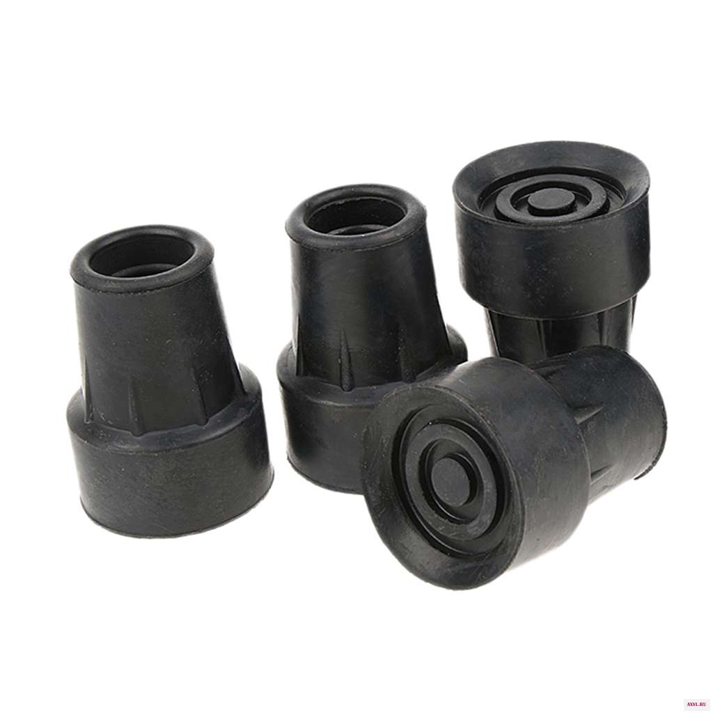 4pcs Anti Skid Rubber Walking Stick Cane Crutch Heavy Duty Ferrules Bottom Ends Protector - Black, 19mm