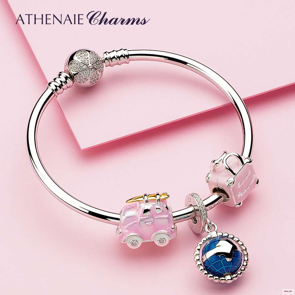 ATHENAIE 925 пробы серебристо Розовая эмаль любовь дорожная сумка Подвески бусины для изготовления ювелирных