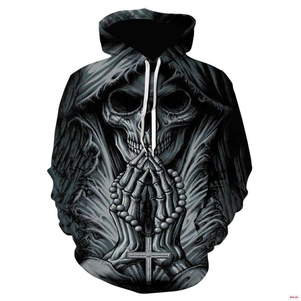 Harajuku мужские толстовки с 3d принтом черепа покера уличная одежда капюшоном в стиле хип хоп пуловер Horror черная