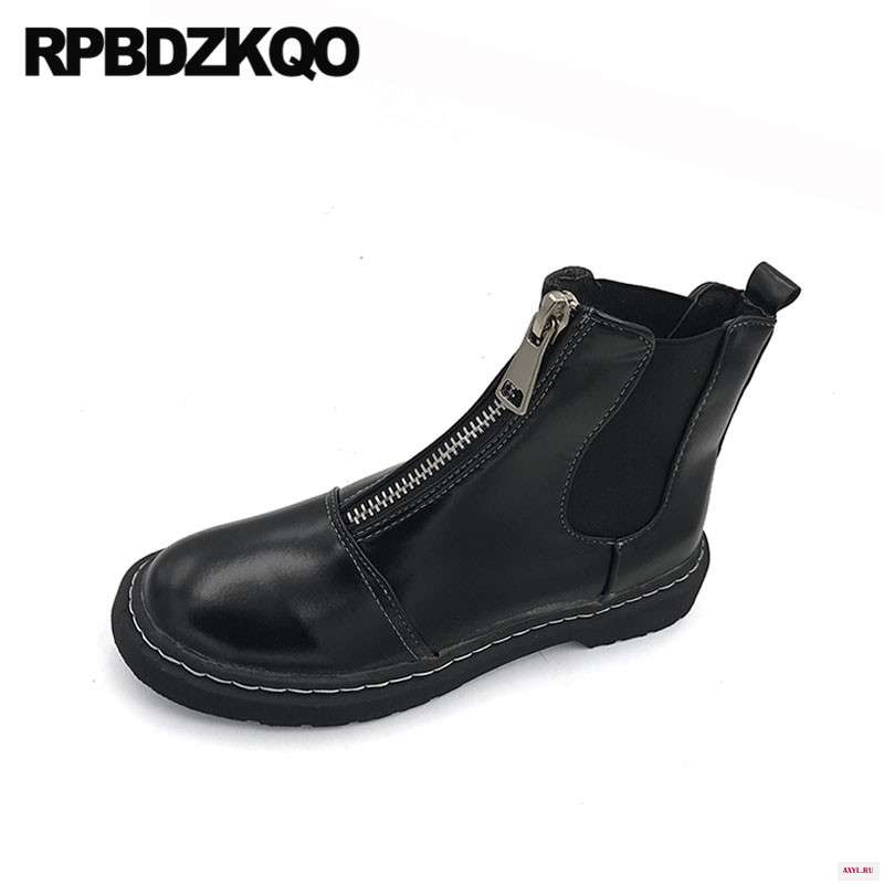Женские военные короткие боевые ботинки на молнии спереди черные ботильоны челси плоской подошве дешевые