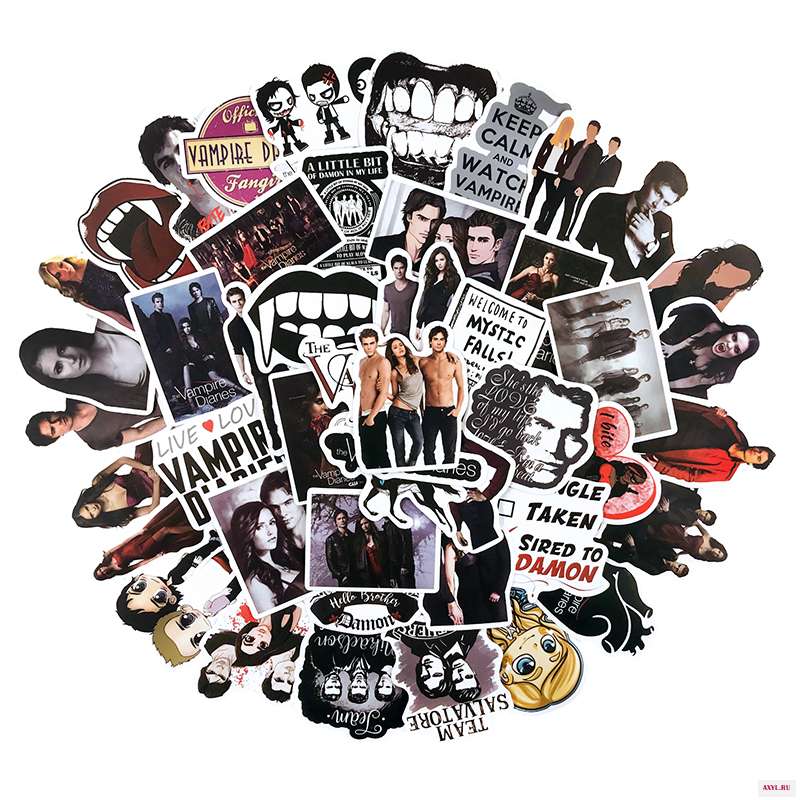 Стикеры водонепроницаемые Дневники вампира для холодильника мотоцикла скейтборда чемодана 10/50